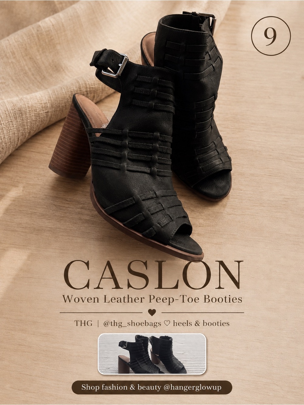 Caslon Black Woven Leather Peep-Toe Slingback Booties Size 9M